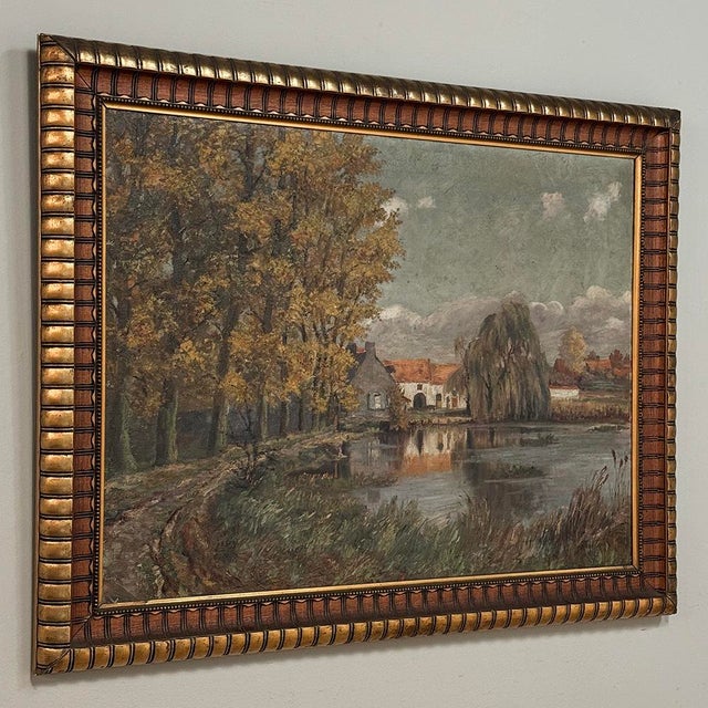 Framed Oil Painting on Canvas by Léon Dardenne (1865-1912) 'Lake View' For Sale - Image 4 of 16
