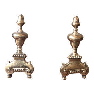 Pair of French 18th Century Brass and Iron Fireplace Andirons For Sale