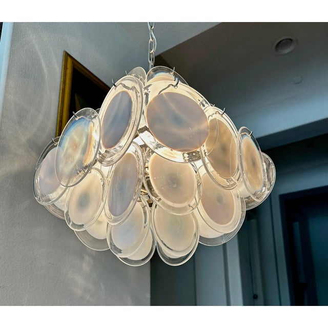 Vistosi Murano Clear & White Disc Chandelier For Sale - Image 9 of 12