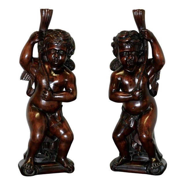 18th Century Carved Walnut Putti, Set of 2 For Sale - Image 16 of 16