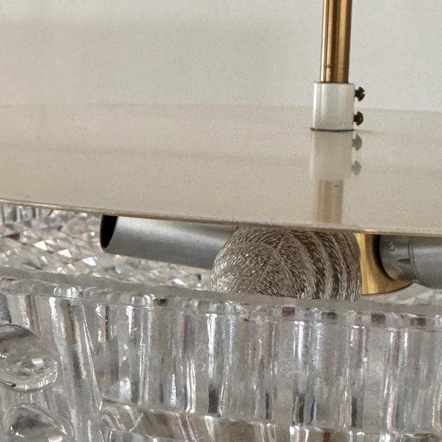 Brass and Crystal Ceiling Lamp attributed to Carl Fagerlund for Orrefors, Sweden, 1960s For Sale - Image 9 of 15