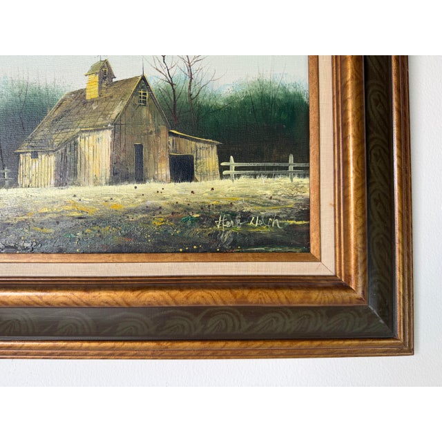 Green 1970s Vintage Country Farm - Landscape Scene Oil Painting by Herb Helen – Framed For Sale - Image 8 of 12