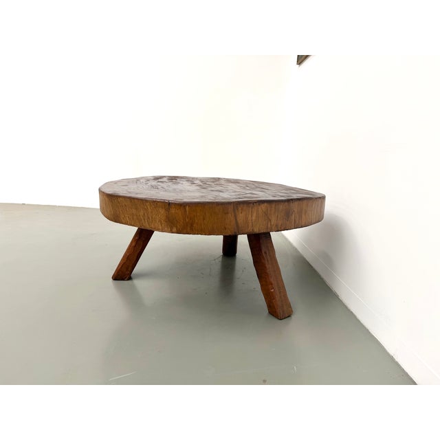 Brutalist Coffee Table in Teak with Monolithic Slab and Tripod Base, 1950s For Sale - Image 11 of 18