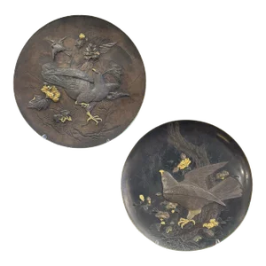 Pair of Large Meiji Era Mixed Metal Chargers