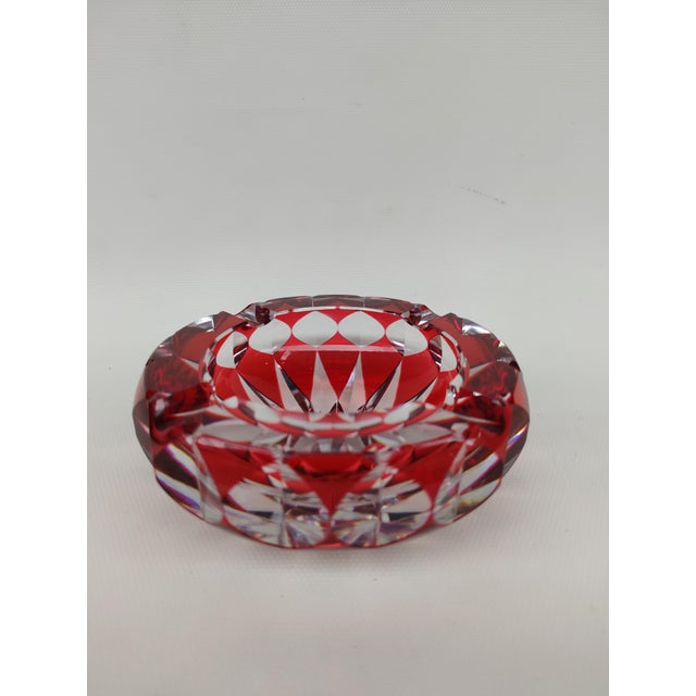 Mid-Century Modern Lorraine Crystal Ashtray in Ruby, 1970s For Sale - Image 3 of 6
