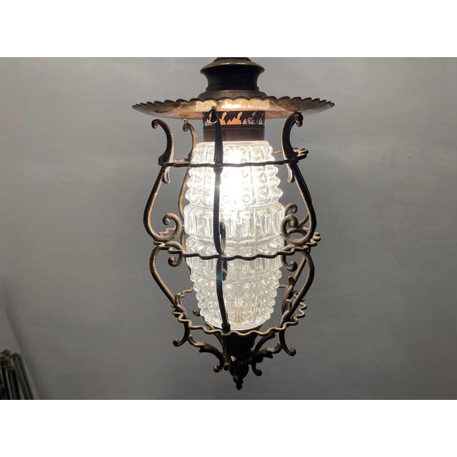 Metal Small Bronze Crystal Light Pendant, 1950s For Sale - Image 7 of 11