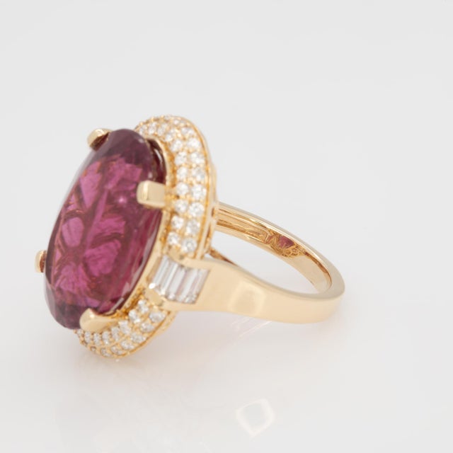 Red 15.5Ct Rubellite Tourmaline Ring With Earth Mined Diamonds Halo, Size 6.75 For Sale - Image 8 of 8