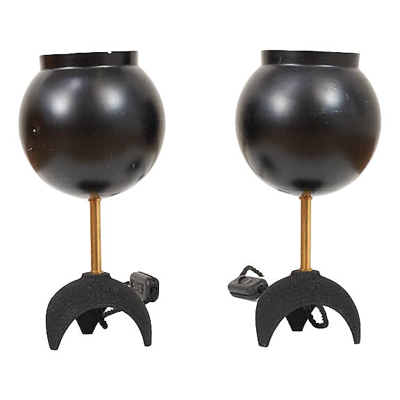 Table Lamps with Black Cast Aluminum Base, Set of 2 For Sale
