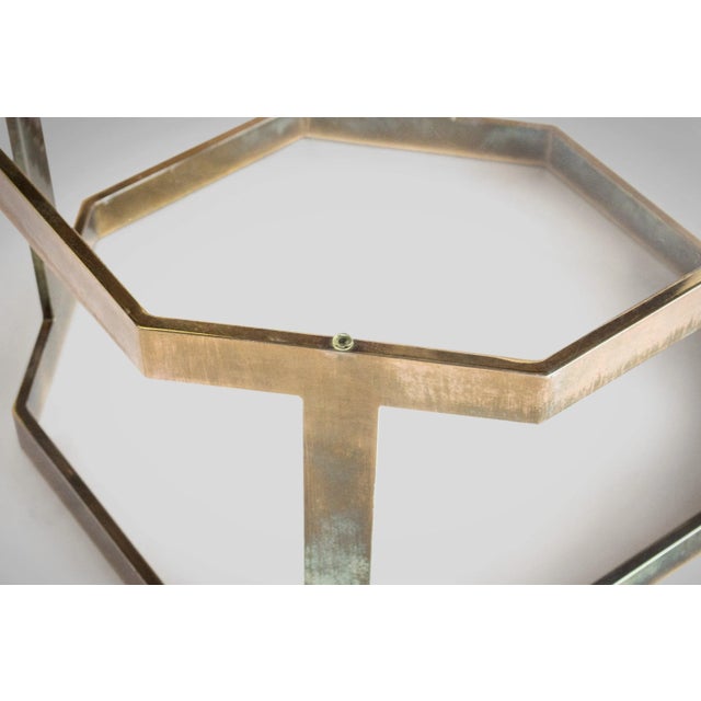 1970s Patinaed Brass Octagonal Coffee Table with an Octagonal Glass Top After Milo Baughman, circa 1970s For Sale - Image 5 of 11