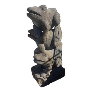 Balinese 1990s Whimsical Hand-Carved Volcanic Stone "Frog Stack" Garden Fountain For Sale