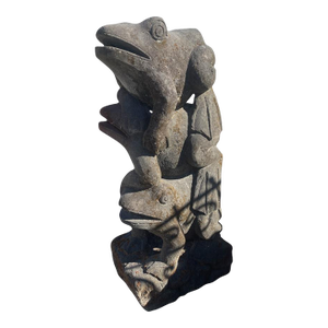 Balinese 1990s Whimsical Hand-Carved Volcanic Stone "Frog Stack" Garden Fountain