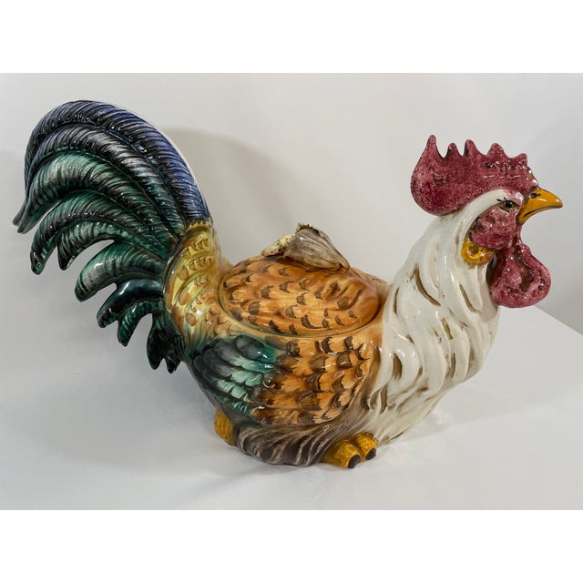 Brown Vintage 1970s Italian Ceramic Majolica Rooster Tureen For Sale - Image 8 of 18