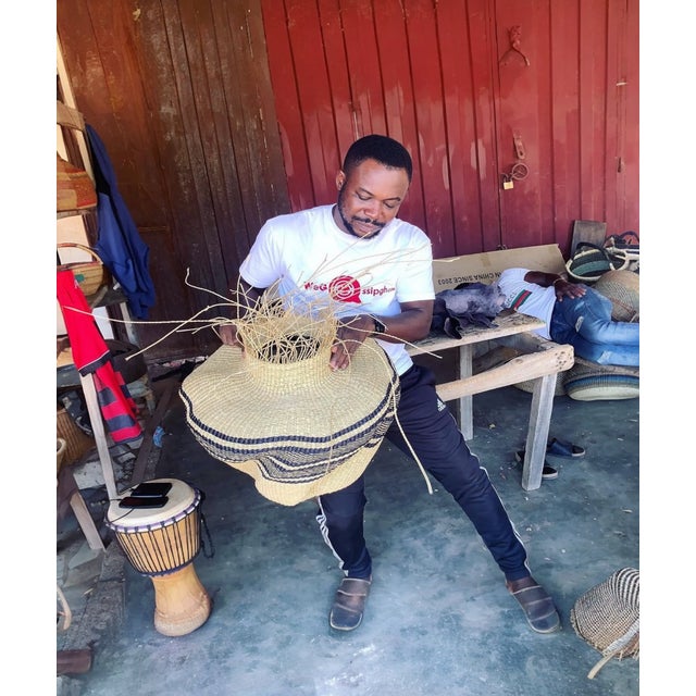 Art Deco Bolga Yamayama Rasta Basket, Black & Natural For Sale - Image 3 of 4