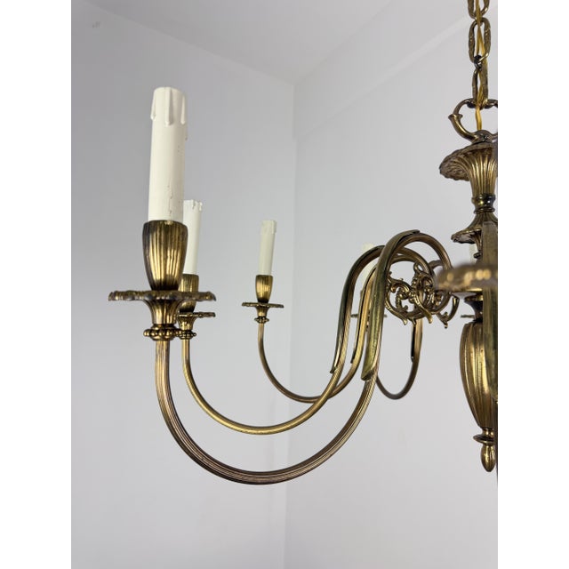Gold Ten-Light Liberty Brass Chandelier, 1950 For Sale - Image 8 of 10