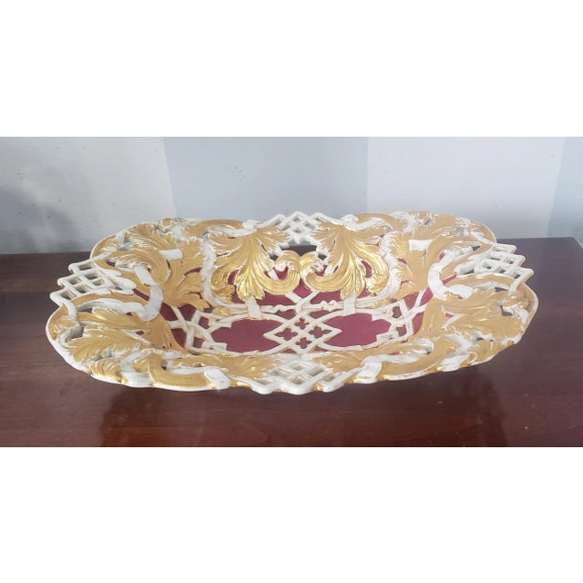 Ceramic 18th Century Large Meissen Gilt and Rose Du Berry Braided Porcelain Bowl For Sale - Image 7 of 12