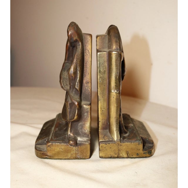 19th Century Pair of Antique 1800s Figural Pompeian Bronze Clad Cellist Cello Player Bookends For Sale - Image 5 of 10