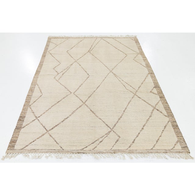 Ivory Minimalist Modern Moroccan Beni Ourain Style Hand-Knotted Wool Rug 6x9 For Sale - Image 8 of 10