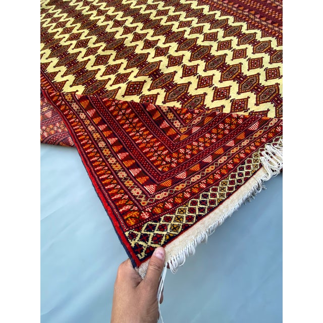 Afghan Hand-Knotted Ivory and Rust Ersari Tribal Wool Rug 6.9 X 9.10 Ft For Sale - Image 10 of 12