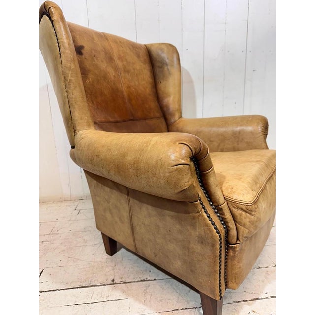 Vintage Leather Hotel Wingback Lounge Armchair, 1980 For Sale - Image 3 of 18