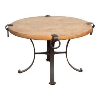 Small Round Coffee Table on Rustic Iron Base, France Circa 1960's For Sale