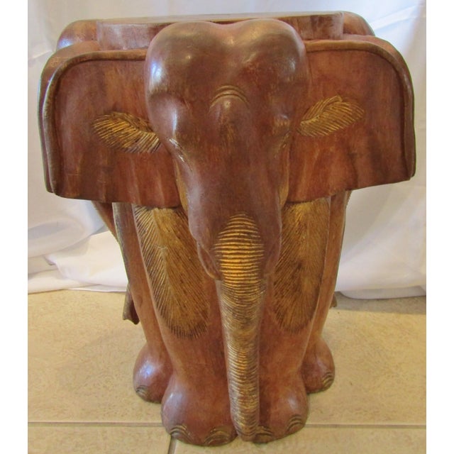 1970s Vintage Matched Pair of Carved Wood Elephant Stools / Tables, Circa 1970s For Sale - Image 5 of 10