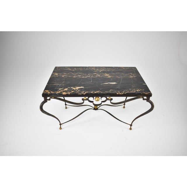 French Brass & Marble Coffee Table Attributed to René Drouet, Circa 1945 For Sale - Image 6 of 13