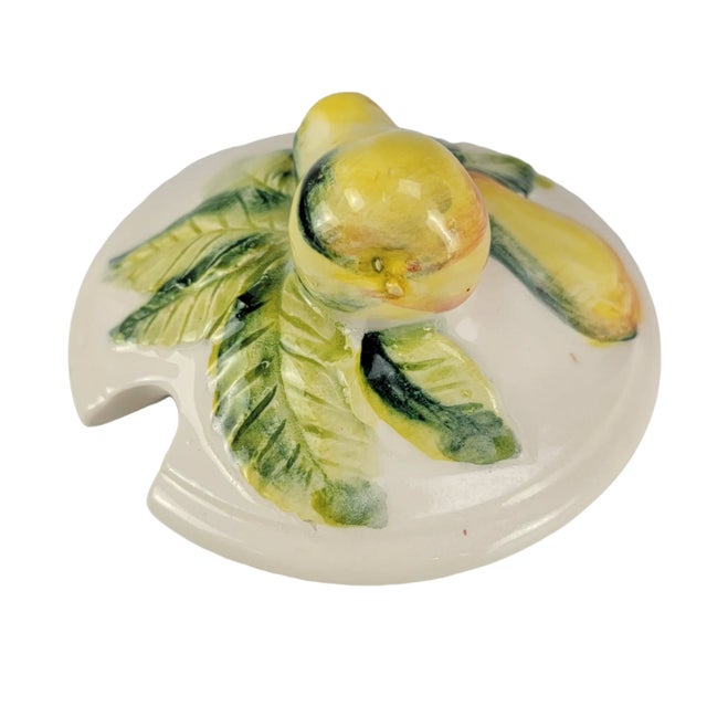 TItalian Trompe L’Oeil Pear Jam Jar With Saucer, Hand-Painted Ceramic, 4.5" For Sale In San Francisco - Image 6 of 10