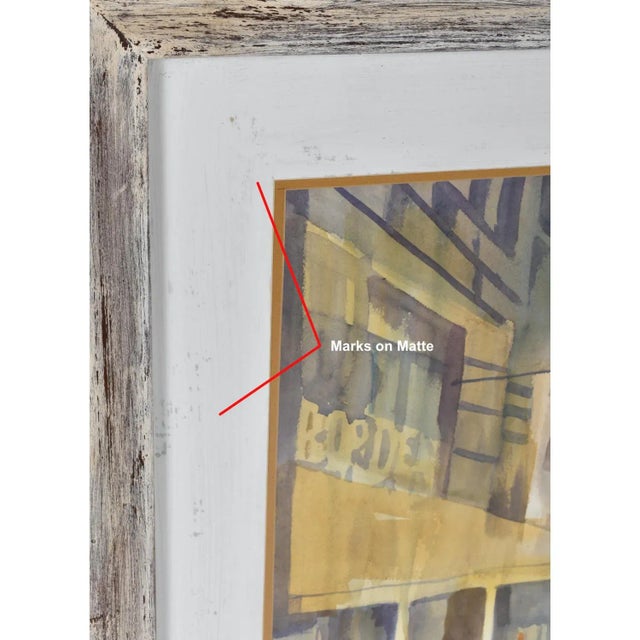 1990s James C. Borden Large Cityscape Street Scene Watercolor Painting Cerused Frame For Sale - Image 14 of 14