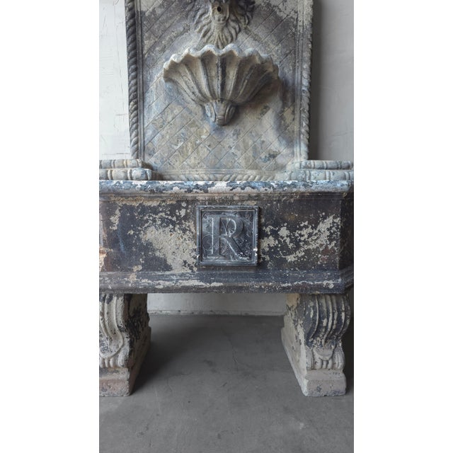 Stone Aged Cast Stone Lions Head Wall Spitting Garden Fountain For Sale - Image 7 of 14