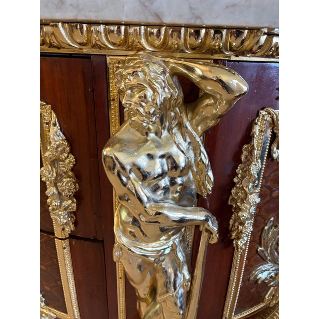 Antique Louis XVI Style of Mahogany, Fruitwood Marquetry & Gilt Bronze Mounted Commodes after the Original by Jean-Henri Riesener, 1900s, Set of 2 For Sale - Image 11 of 18