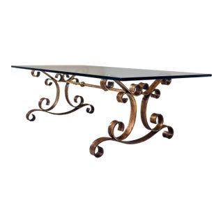 1960's Gold Gilt Iron and Glass Spanish Hollywood Regency Coffee Table For Sale