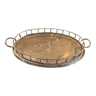 Vintage Hollywood Regency Brass Faux Bamboo Gallery Tray For Sale