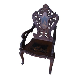 Antique Swiss 19th Century Black Forest Hunting Arm Chair For Sale