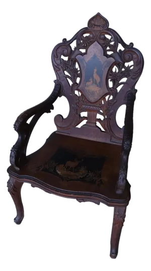 Antique Swiss 19th Century Black Forest Hunting Arm Chair