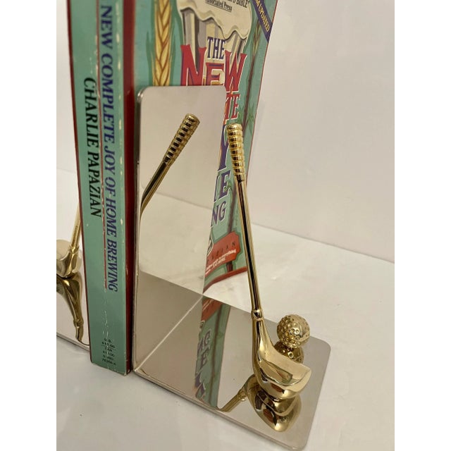 Contemporary Late 20th Century Brass & Chrome Golf Club Bookends - a Pair For Sale - Image 3 of 13