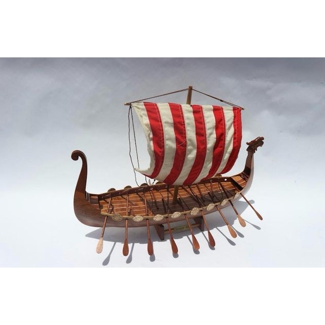 Coastal Hand-Carved Viking Longship Model - Nautical Statement Decor for Coastal & Modern Interiors For Sale - Image 3 of 15