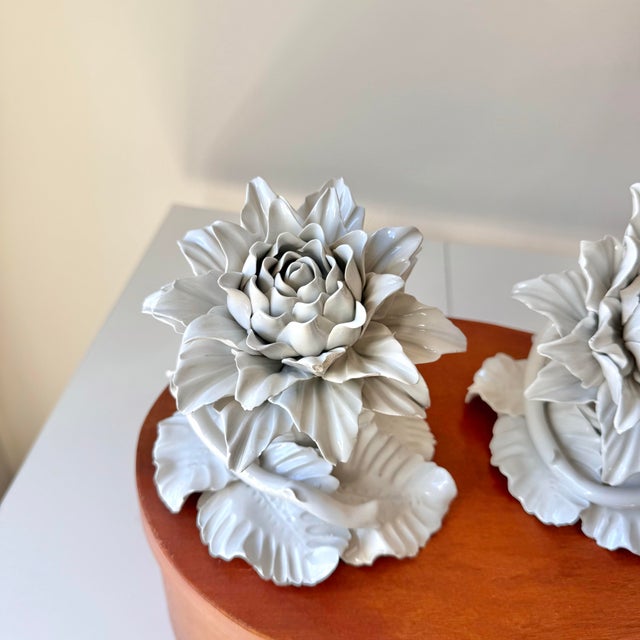 Late 20th Century Late 20th Century Italian Porcelain Lotus Flowers: A Pair For Sale - Image 5 of 9