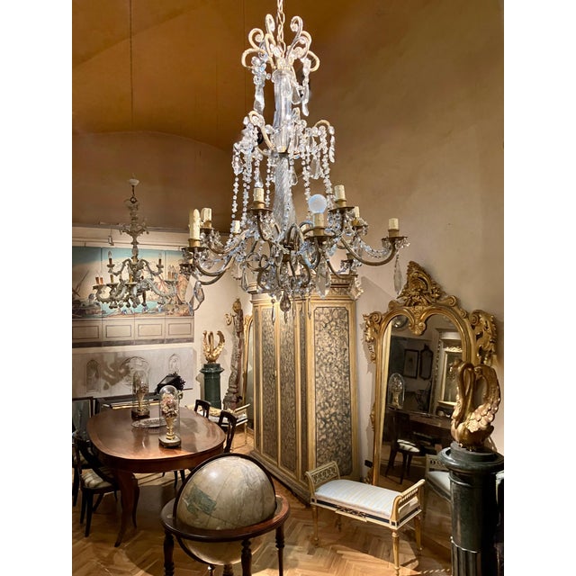 Antique italian cut crystal and beaded glass genoese chandelier in the louis xv "cage" style, dating from the late 19th...