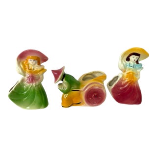 Mid-Century American Pottery Planter Set – Dutch Girls & Chinese Rickshaw, C. 1940s For Sale