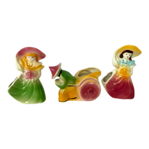 Mid-Century American Pottery Planter Set – Dutch Girls & Chinese Rickshaw, C. 1940s