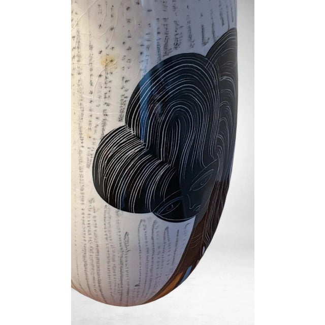 1960s Mid-Century Modern Ceramic Vase With Stylized Girl and Geometric Motifs For Sale - Image 10 of 18