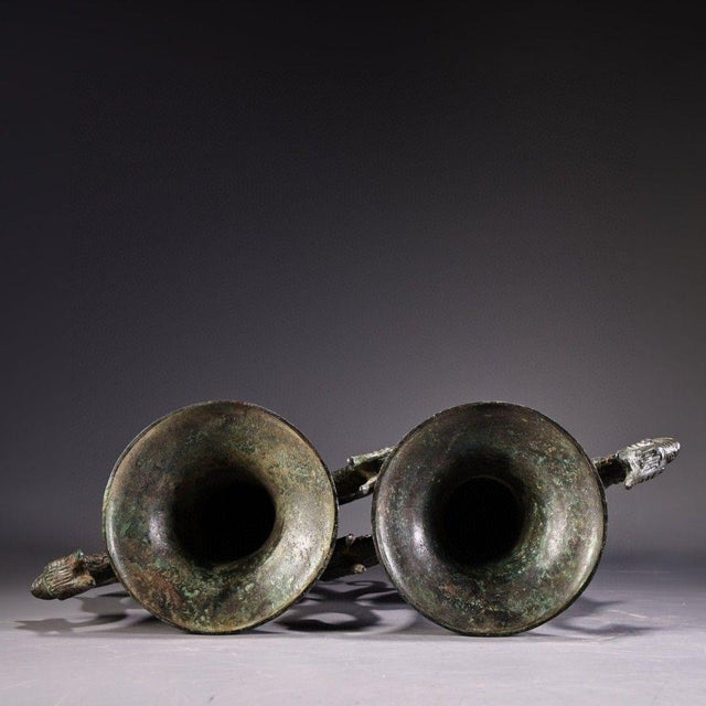 Pair of Chinese Archaistic Bronze Vases With Dragon Handles For Sale - Image 10 of 10