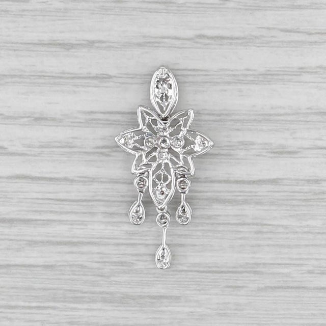 0.12ctw Diamond Filigree Ornate Pendant 18k White Gold Fring Drop For Sale - Image 4 of 5