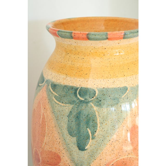 Horchow handcrafted and hand-painted in Italy art pottery Vase. Featuring geometric diamon panels. A stylish soft pastel...