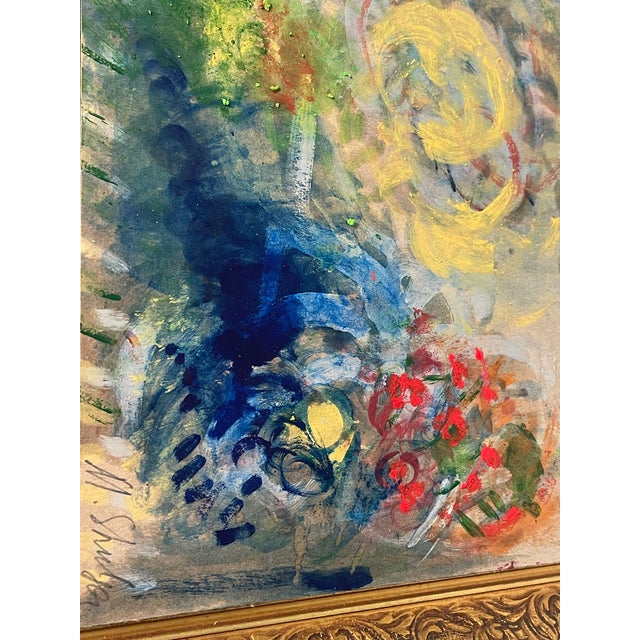 1970s Abstract Painting in Antique Frame Signed For Sale - Image 4 of 6