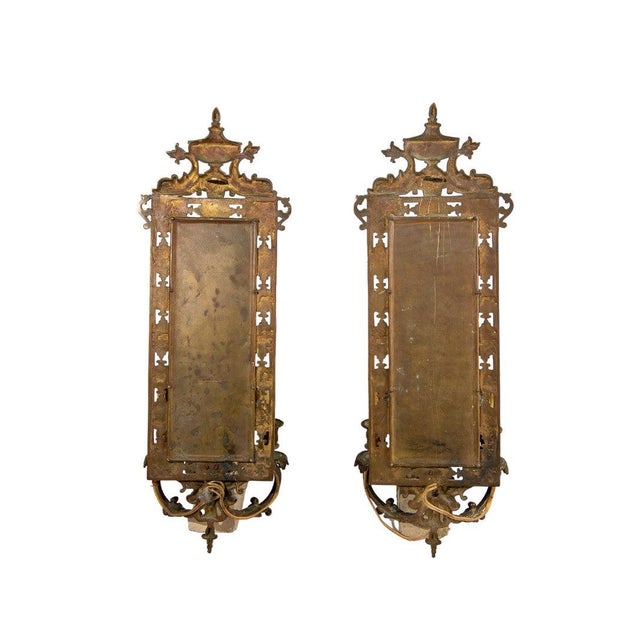 Illuminate your space with the refined charm of this Pair of 19th Century Bronze Neoclassical BRADLEY & HUBBARD Gilt...