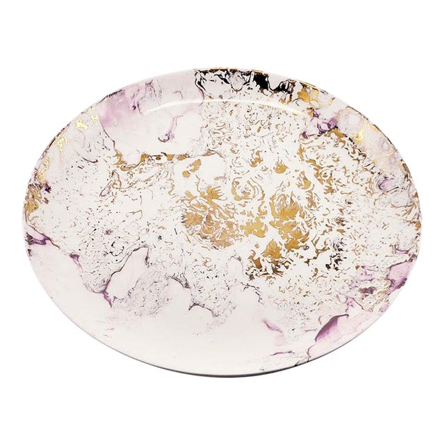 Mid Century Sascha Brastoff Surf Ballet Dinner Plate - Pink & Gold For Sale