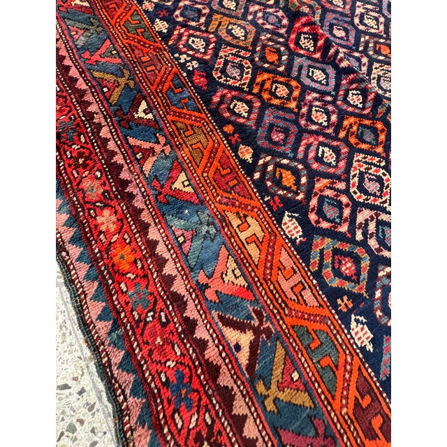 Gemstone 1970s Indigo Persian Sarab Diamond Lattice Runner Rug - 3'10" X 11'9" For Sale - Image 7 of 10