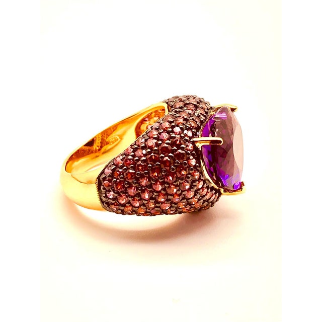 Gemstone Bochic "Orient" Vintage Pink Sapphire & Amethyst Ring Set Inn 18K Gold & Silver For Sale - Image 7 of 18