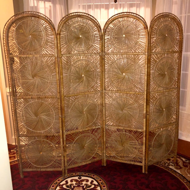 Vintage 4 Panel Rattan Screen Room Divider Chairish